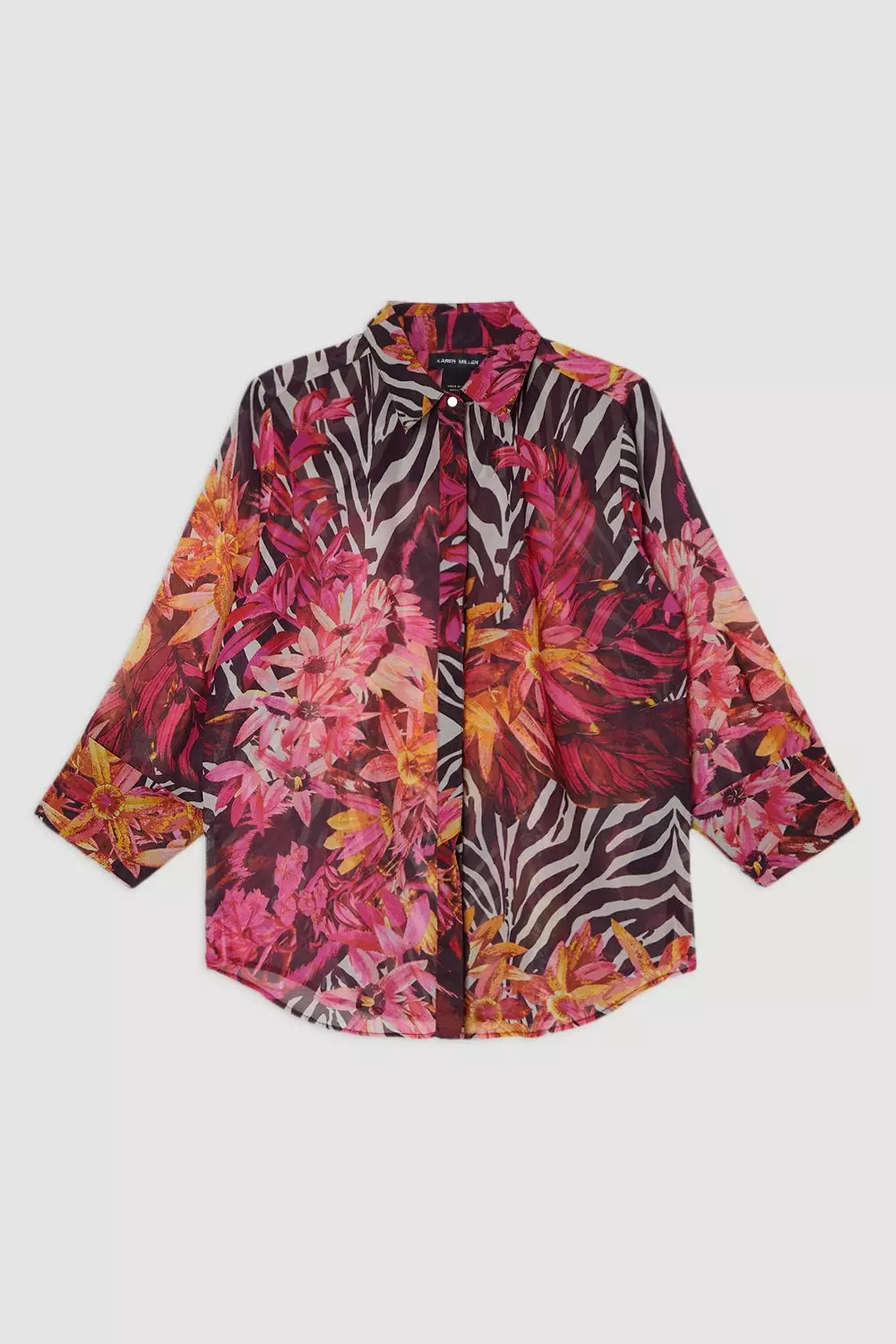 ★Karen Millen★ ビーチトロピカルジョーゼットビーチシャツ Beach Tropical Georgette Beach Shirt | Karen Millen